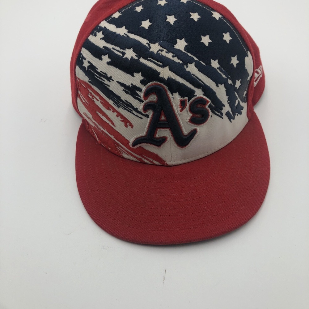 Oakland A's Fitted Flag‎ Hat 6 7/8 Fitted July 4th 2022 Edition) Preowned